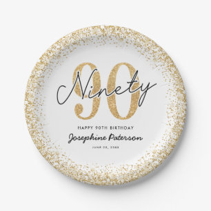 Elegant White Gold 90th Birthday Party Plates