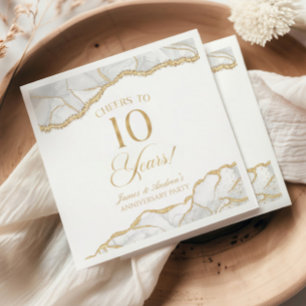 Elegant White Gold Agate 10th Anniversary Party Napkin