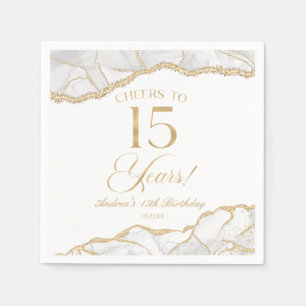 Elegant White Gold Agate 15th Birthday Party Napkin