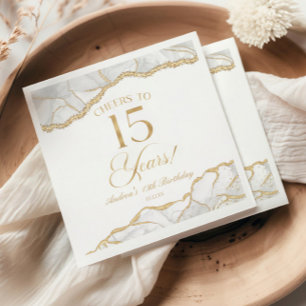Elegant White Gold Agate 15th Birthday Party Napkin