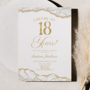 Elegant White Gold Agate 18th Birthday Party Invitation
