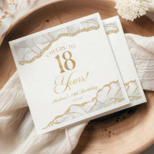 Elegant White Gold Agate 18th Birthday Party Napkin