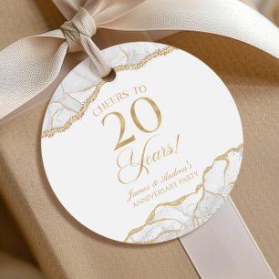 Elegant White Gold Agate 20th Anniversary Party Favour Tags