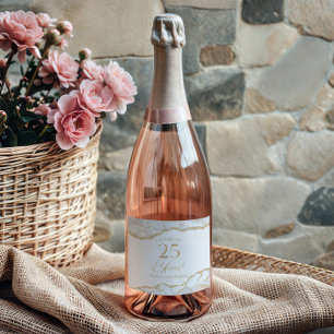 Elegant White Gold Agate 25th Birthday Party Sparkling Wine Label