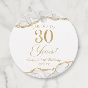 Elegant White Gold Agate 30th Birthday Party Favour Tags