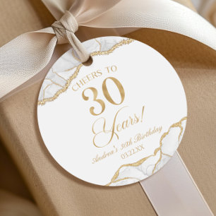 Elegant White Gold Agate 30th Birthday Party Favour Tags