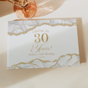 Elegant White Gold Agate 30th Birthday Party Guest Book