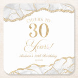 Elegant White Gold Agate 30th Birthday Party Square Paper Coaster<br><div class="desc">These are Elegant White Gold Agate 30th Birthday Party Coasters!</div>