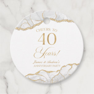 Elegant White Gold Agate 40th Anniversary Party Favour Tags
