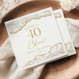 Elegant White Gold Agate 40th Birthday Party Napkin