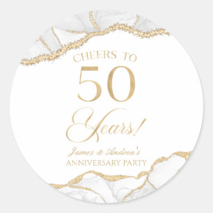 Elegant White Gold Agate 50th Anniversary Party Classic Round Sticker