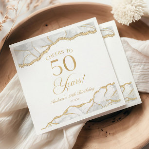 Elegant White Gold Agate 50th Birthday Party Napkin