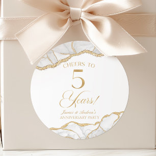 Elegant White Gold Agate 5th Anniversary Party Classic Round Sticker