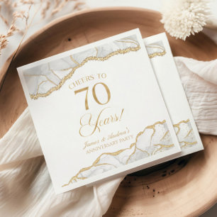 Elegant White Gold Agate 70th Anniversary Party Napkin