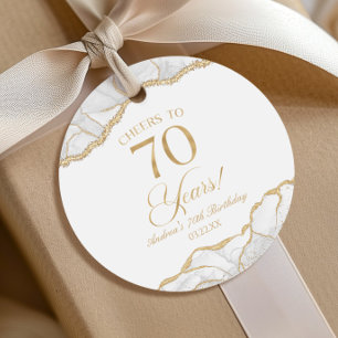 Elegant White Gold Agate 70th Birthday Party Favour Tags
