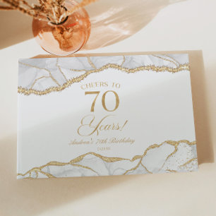 Elegant White Gold Agate 70th Birthday Party Guest Book