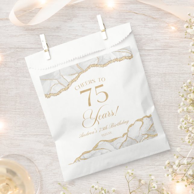 Elegant White Gold Agate 75th Birthday Party Favour Bag (Clipped)