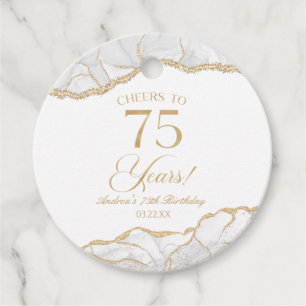Elegant White Gold Agate 75th Birthday Party Favour Tags