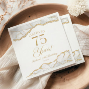 Elegant White Gold Agate 75th Birthday Party Napkin