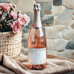 Elegant White Gold Agate 75th Birthday Party Sparkling Wine Label