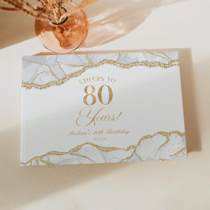 Elegant White Gold Agate 80th Birthday Party Guest Book
