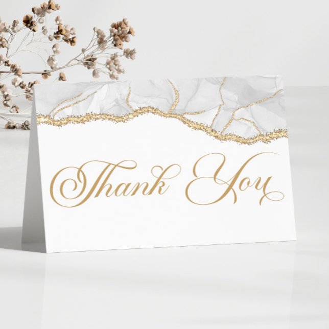 Elegant White Gold Agate Anniversary Party Thank You Card (Creator Uploaded)