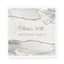 Elegant White & Gold Agate Birthday Party