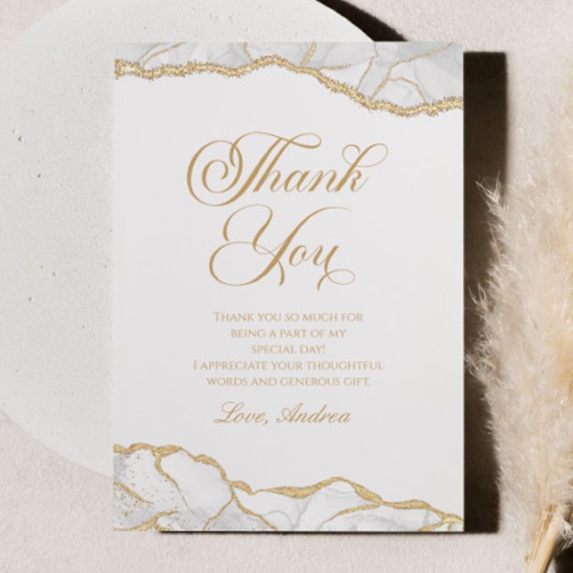 Elegant White Gold Agate Birthday Party Thank You Card (Creator Uploaded)