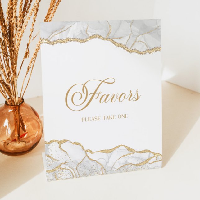 Elegant White Gold Agate Party Favors Pedestal Sign (Creator Uploaded)