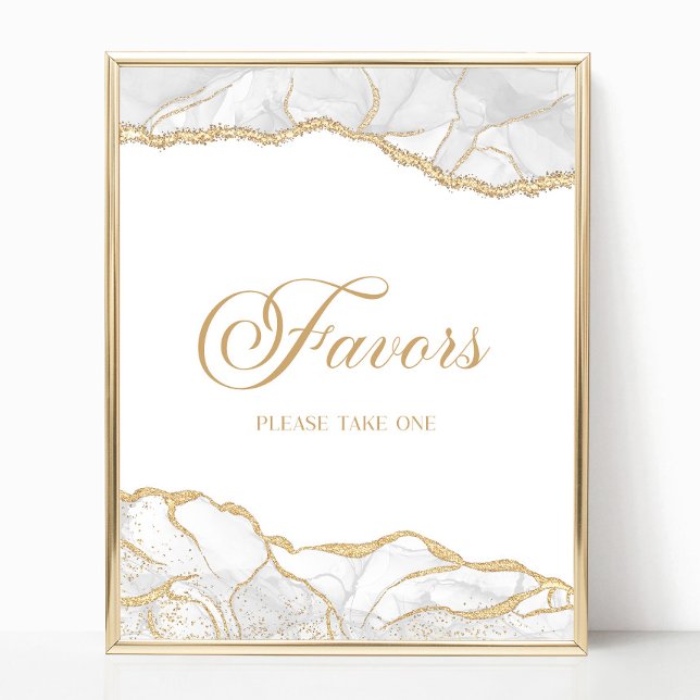 Elegant White Gold Agate Party Favors Sign (Creator Uploaded)