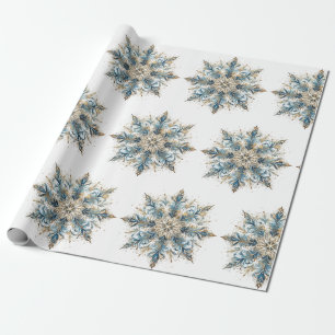 Elegant White, Gold and BlueChristmas Wrapping  Wrapping Paper