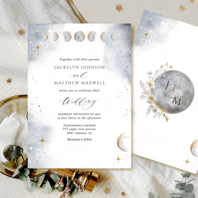 Elegant White, Gold and Silver Celestial Wedding Invitation (Creator Uploaded)