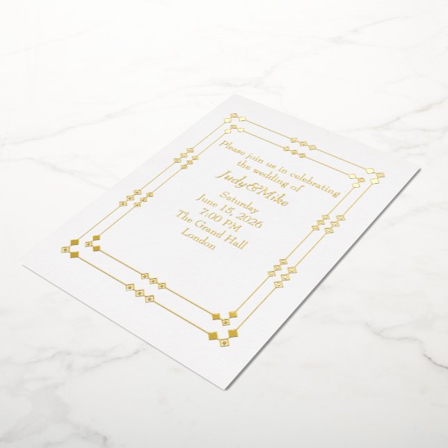 Elegant White & Gold Art Deco Foil Invitation (Rotated)