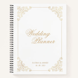 Elegant White Gold Baroque Muslim Wedding Planner Notebook