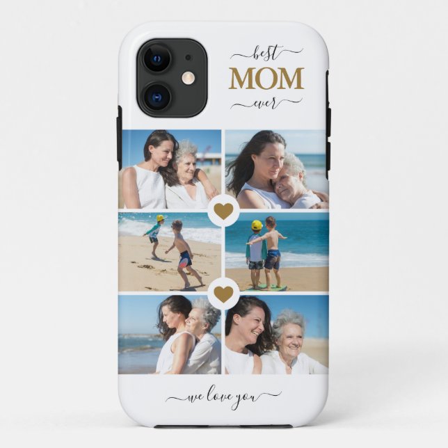Elegant White Gold Best Mum Ever 6 Photo Collage Case-Mate iPhone Case (Back)