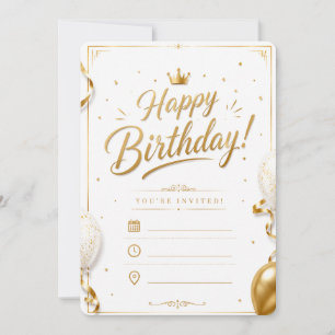 Elegant White & Gold Birthday Invitation Luxury