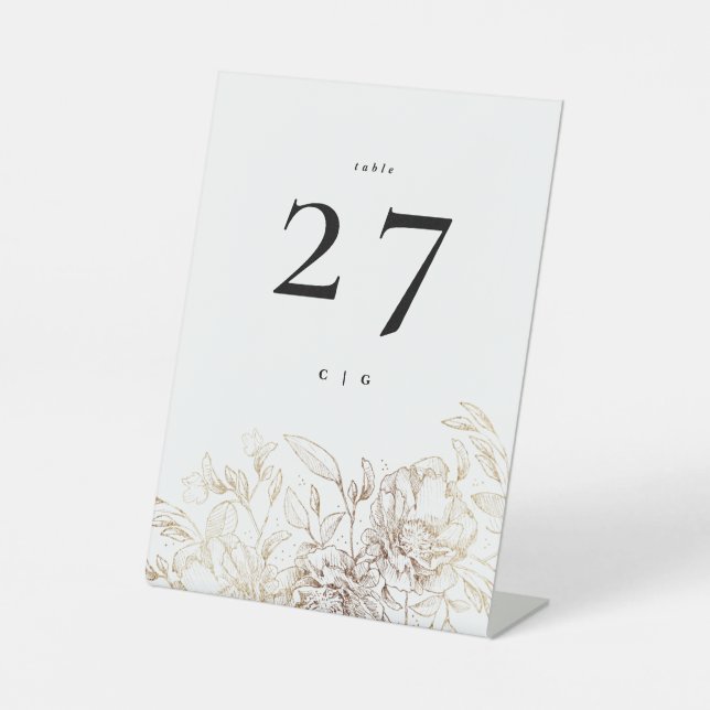 Elegant White Gold Botanical Monogram Wedding Pedestal Sign (Front)