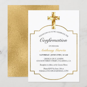 Elegant White Gold Boys Confirmation Invitation