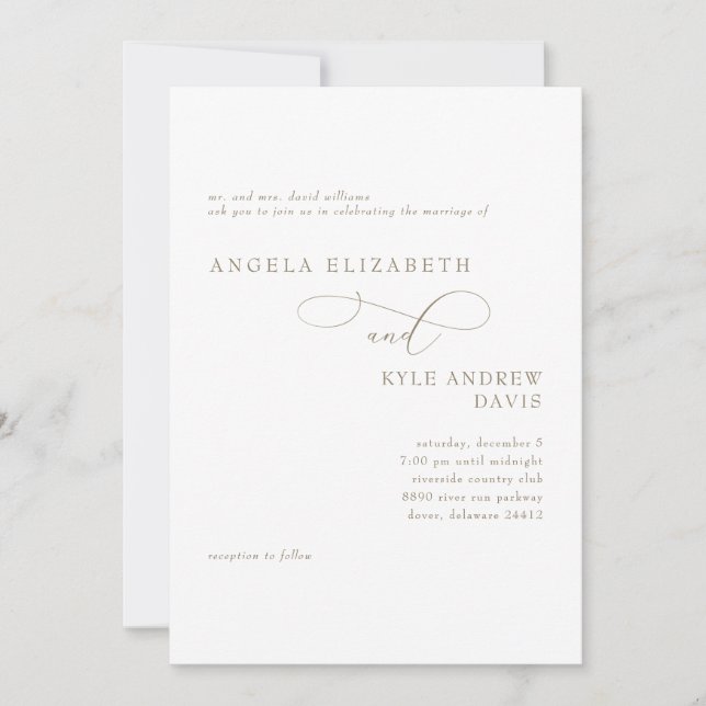 Elegant White & Gold Bride Parents Wedding  Invitation (Front)