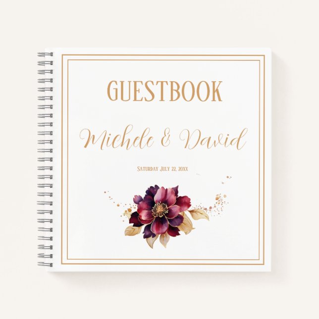 Elegant White Gold Burgundy "Leave a greeting" Notebook (Front)