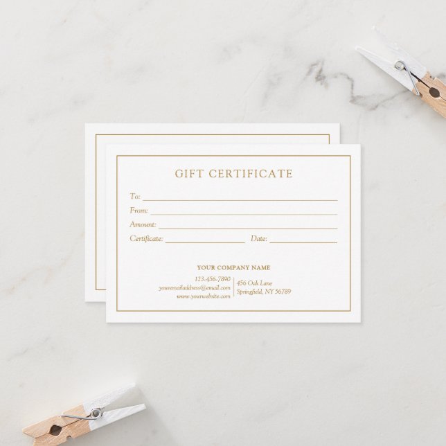 Elegant White Gold Business Logo Gift Certificate (Front/Back In Situ)