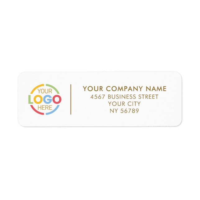 Elegant White & Gold Business Logo Return Address Label (Front)