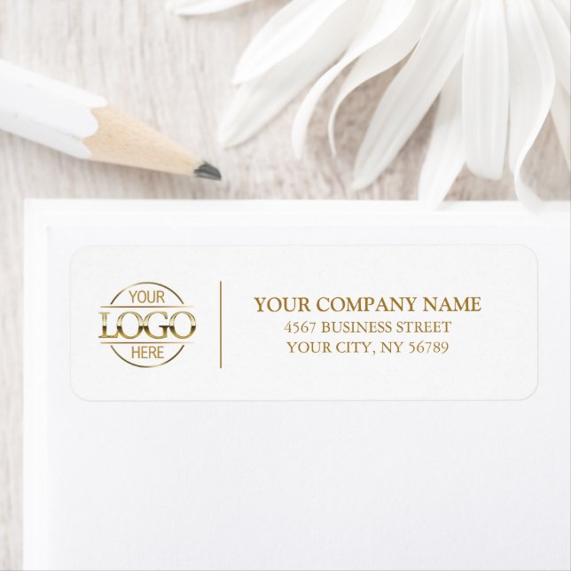Elegant White Gold Business Logo Return Address Label (Insitu)