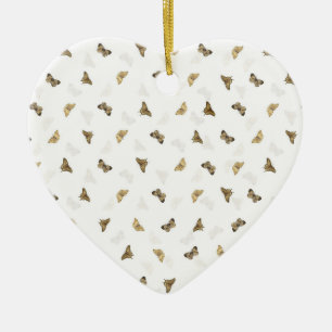 Elegant White Gold Butterflies Ceramic Ornament