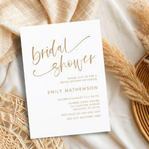Elegant White & Gold Calligraphy Bridal Shower Invitation