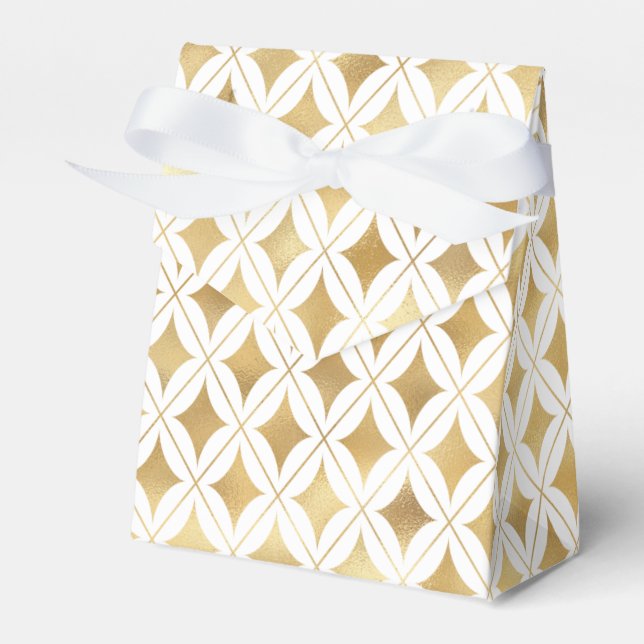 Elegant White & Gold Carnival Harlequin Pattern Favour Box (Front Side)