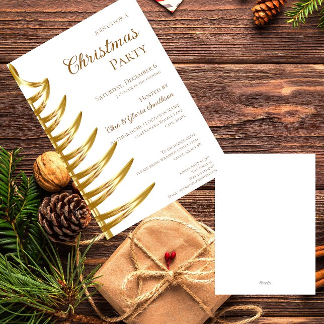 Elegant White & Gold Christmas Party Invitation (Creator Uploaded)