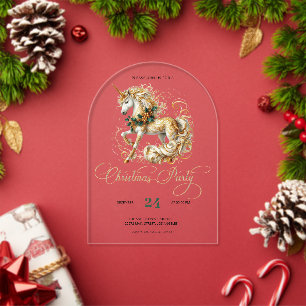 Elegant White & Gold Christmas Unicorn Acrylic Invitations