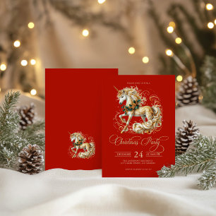 Elegant White & Gold Christmas Unicorn Invitation
