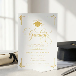 Elegant White Gold College Graduation  Announcement